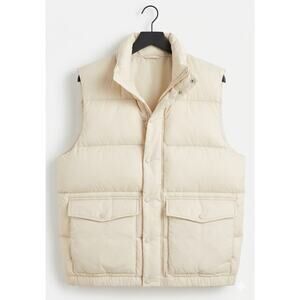 GAP Beige Puffer Vest Snap Front Utility Pockets Mock Neck Size Medium